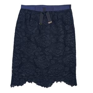 Misch Masch Pencil Skirt Size Medium Blue Lace Outer Fully Lined Side Zipper